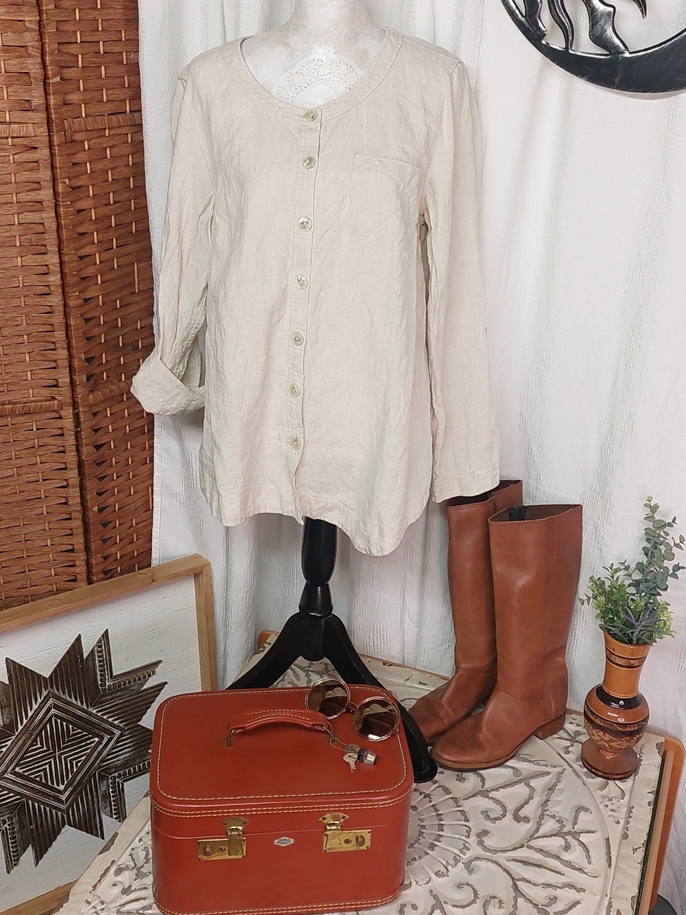 Jones New York 100% Linen Coastal Nothingness Tunic • Lagenlook • Raw Texture  L